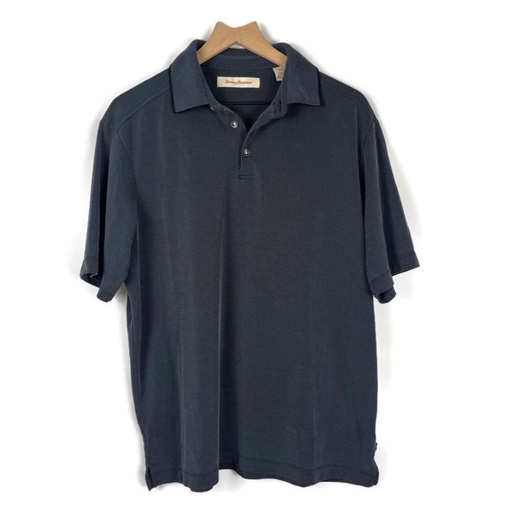 Tommy Bahama Men's Textured Polo Black Onyx Size Medium Modal Blend